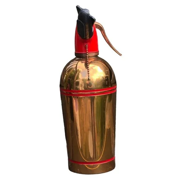 Vintage MCM Sparklets Selzer Bottle 12" Copper w Red Trim Bar Atomic Space Age - Picture 5 of 9